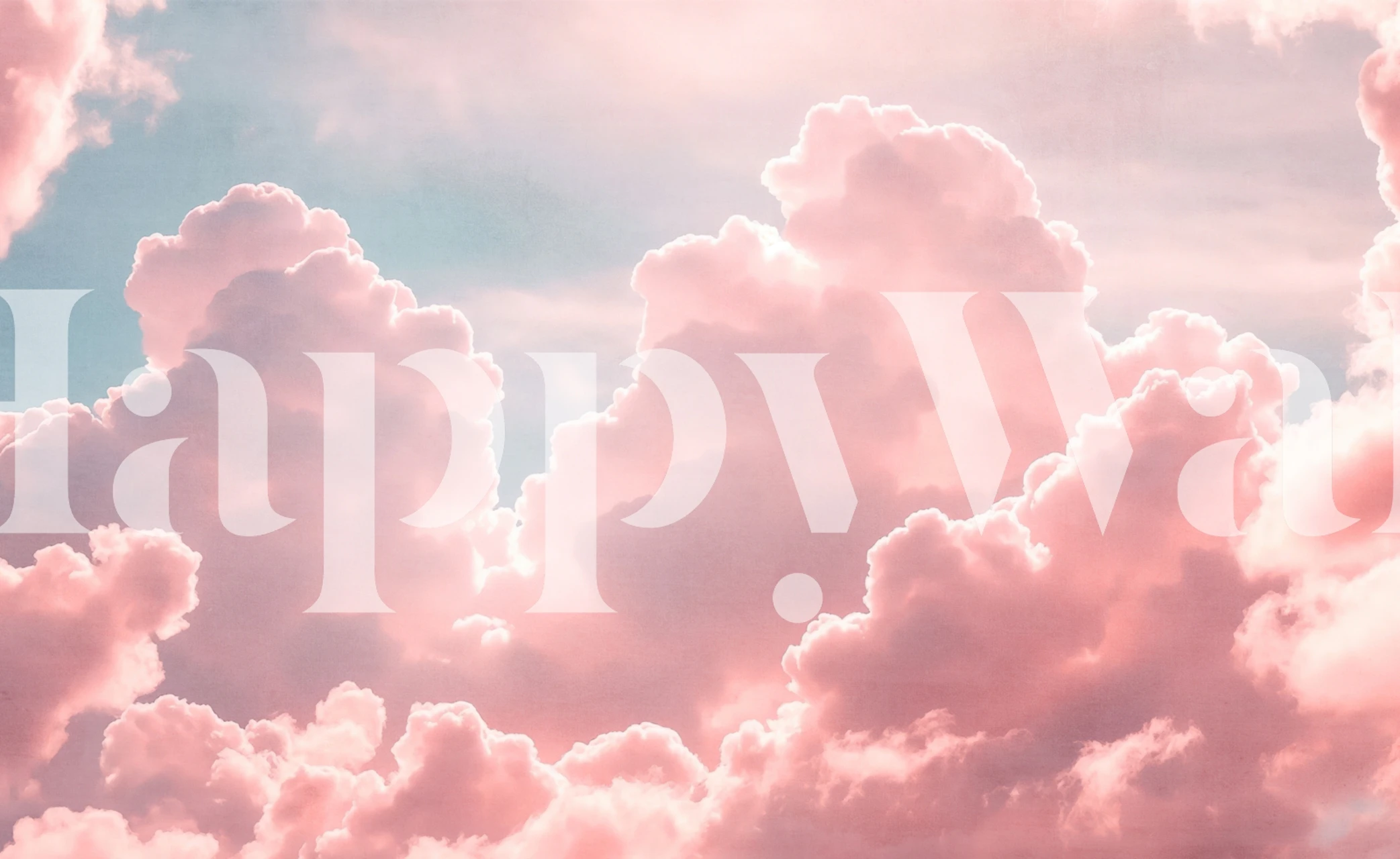 Dreamy rose cotton candy clouds wallpaper in a room