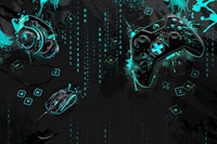 Neon Gaming mural - cyan behang