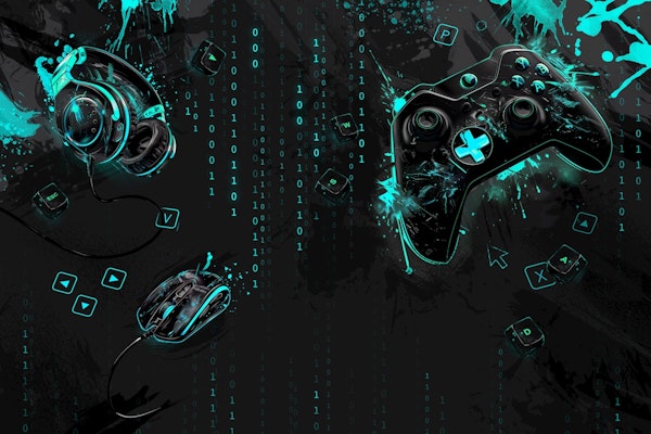 Neon Gaming mural - cyan