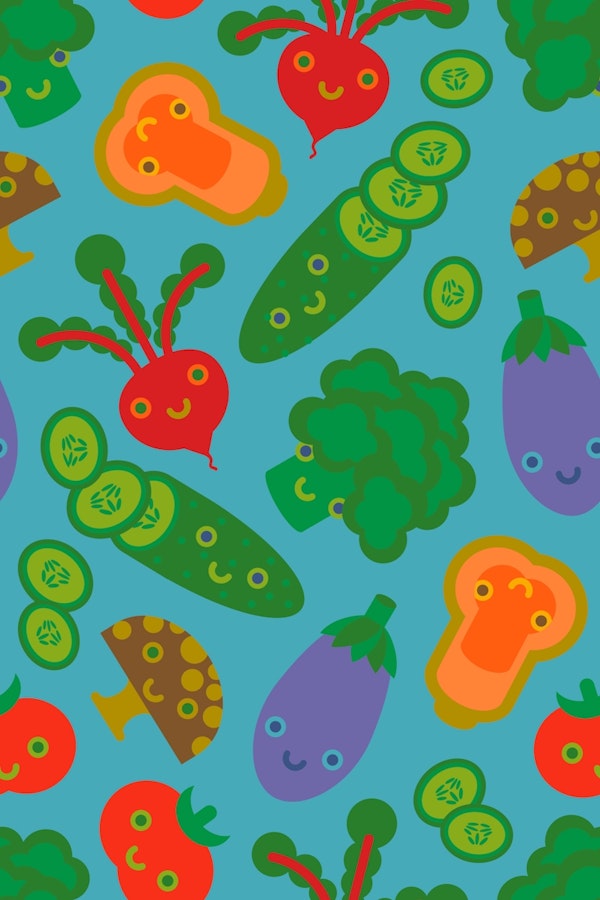 Vegetable Sweeties Cute Smiling Faces Lt Blue