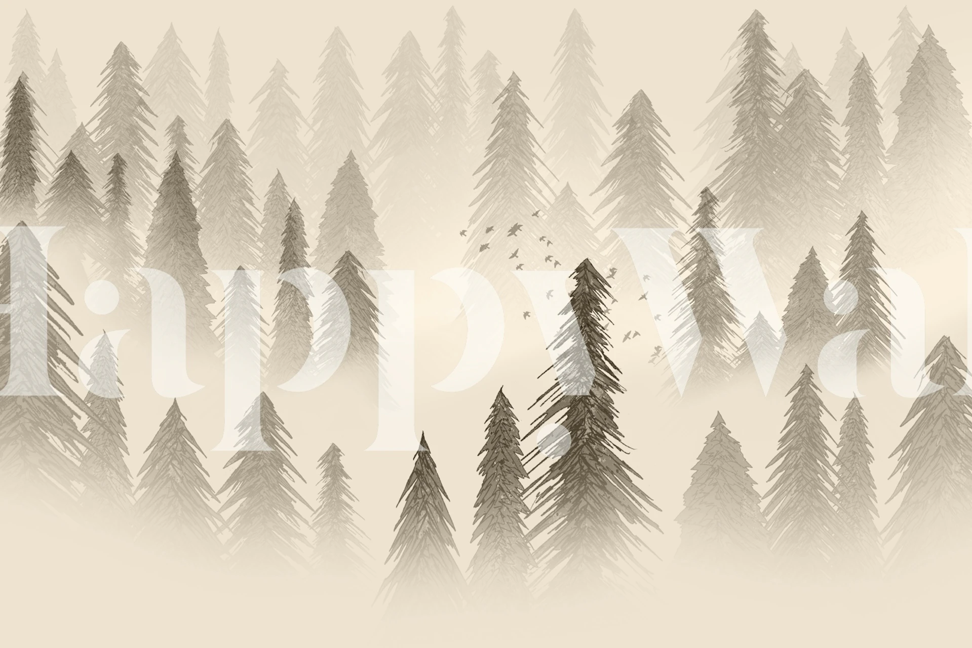 Tree silhouettes in sepia tones with misty background wallpaper