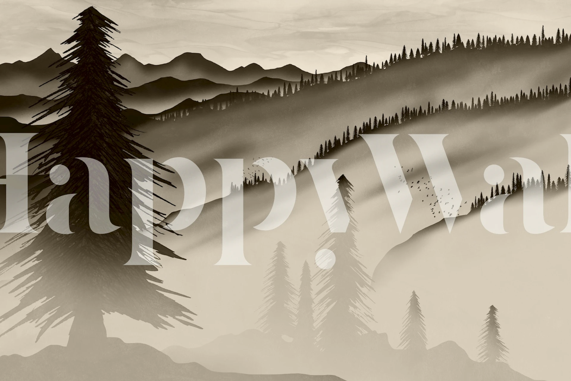 Forest landscape with sepia tones and silhouette trees wallpaper