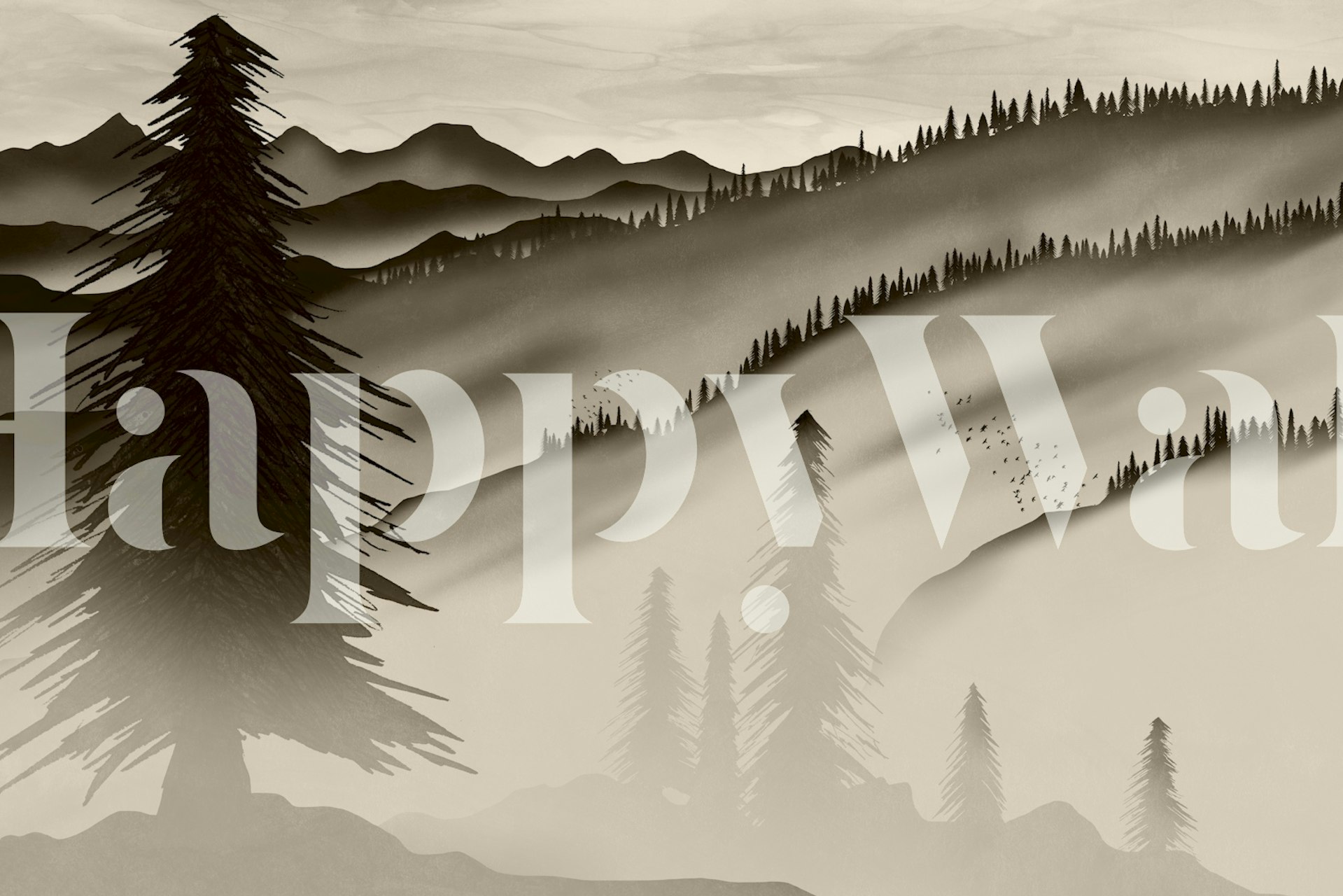 Forest landscape with sepia tones and silhouette trees wallpaper