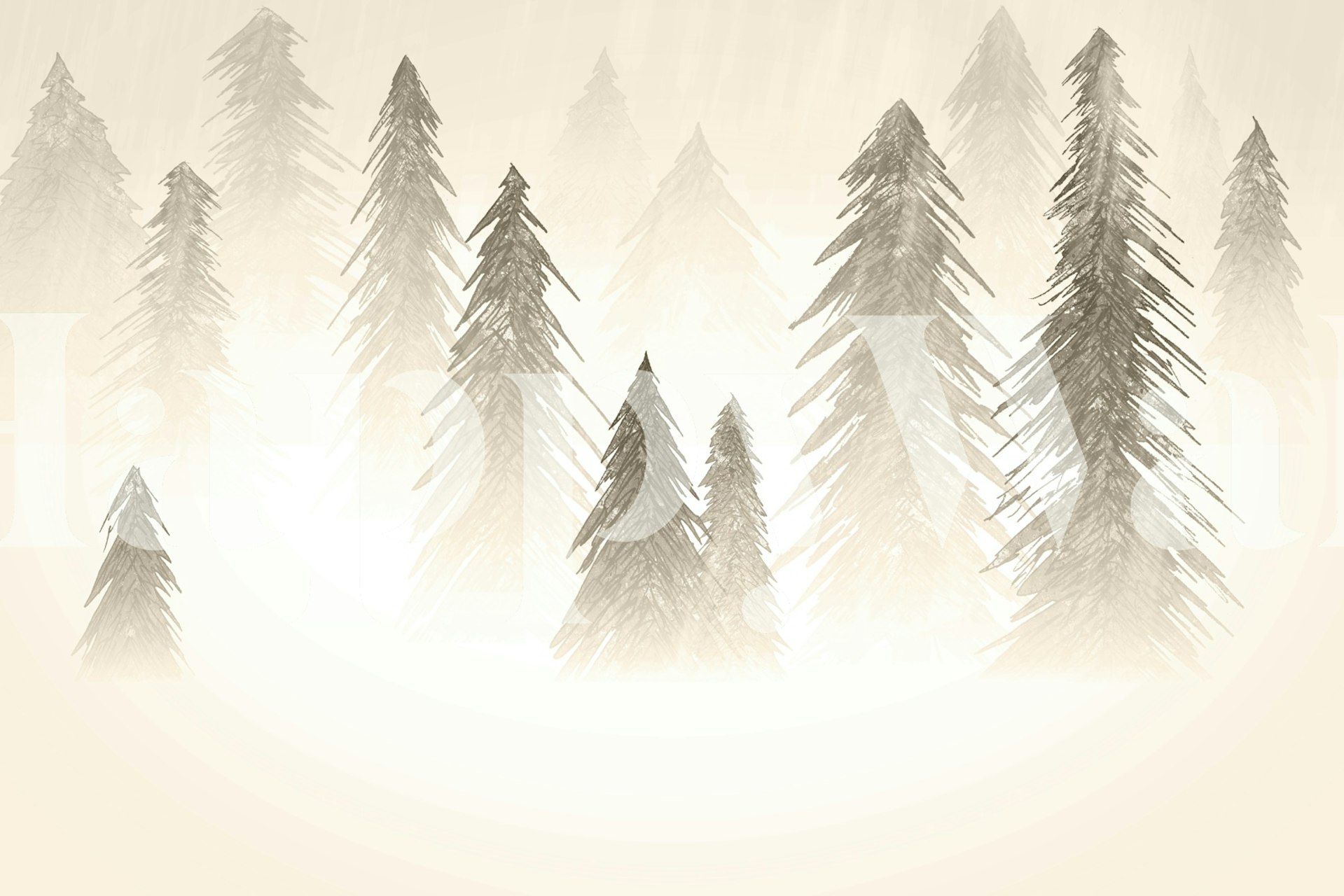Snowing forest wallpaper in sepia tones