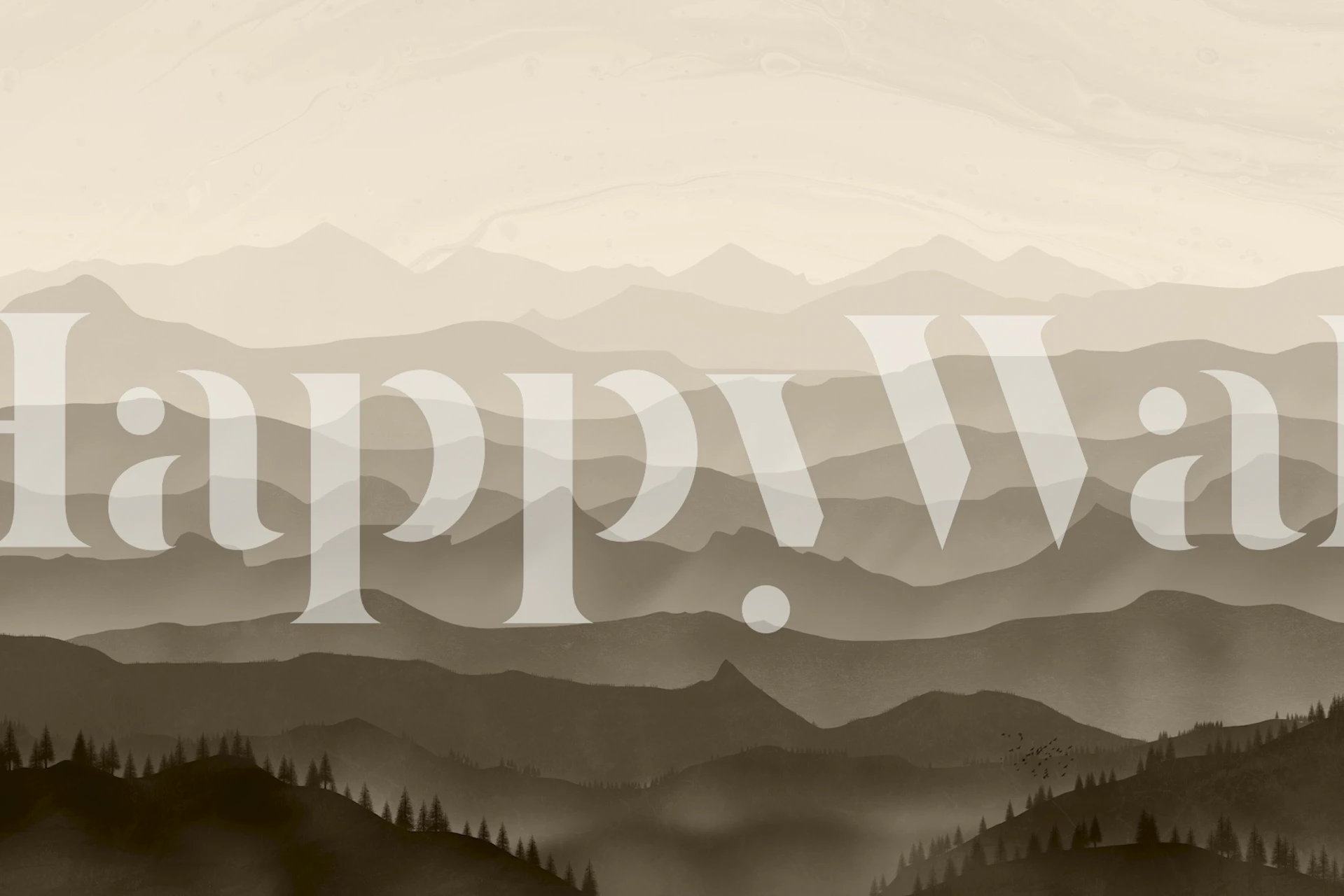 Misty Mountain Layers Sepia wallpaper in a room