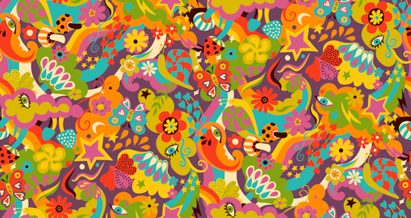 Disco Psychedelia - red, mustard yellow large