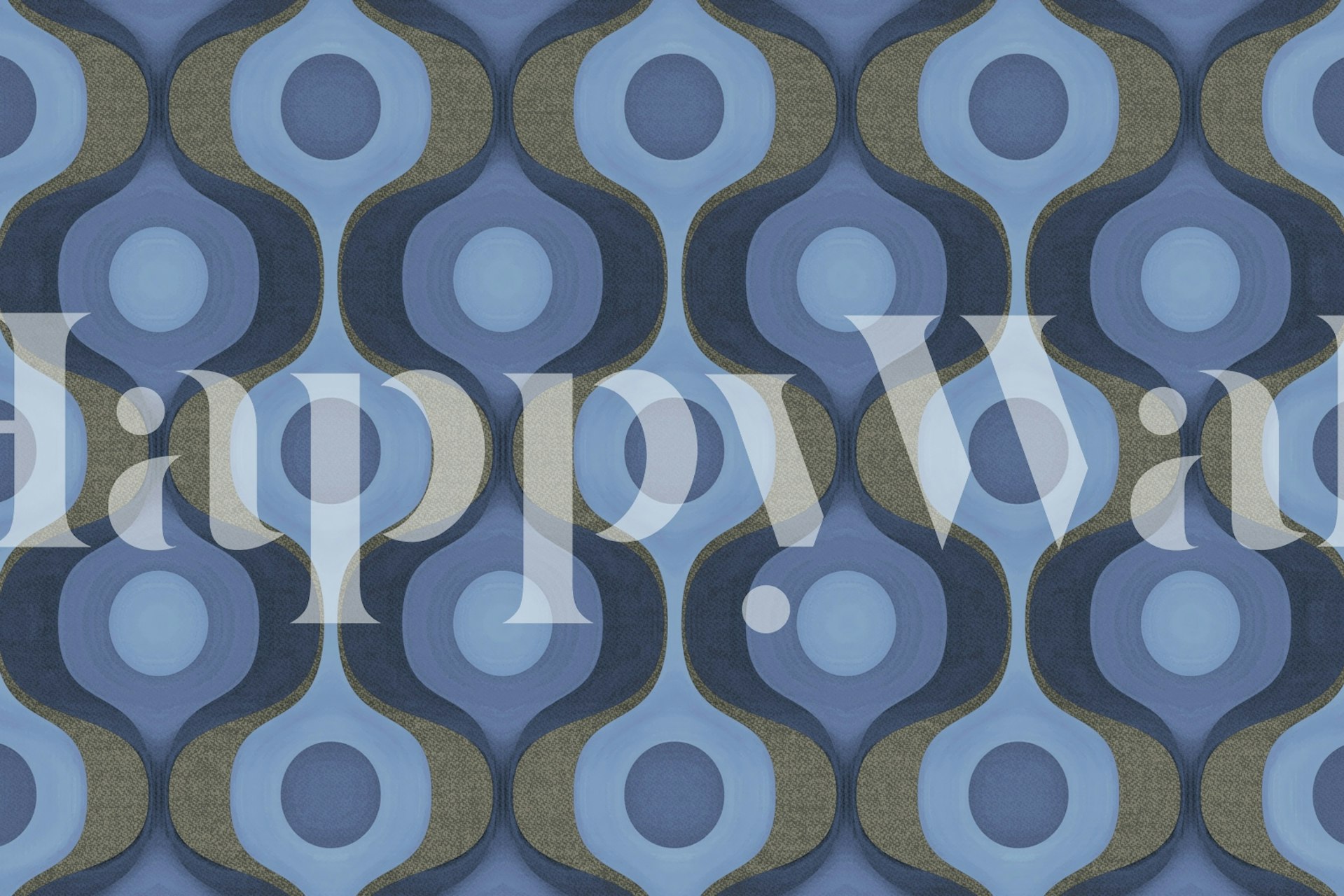 Earthy Blue 70s Groovy Geometry wallpaper in a room