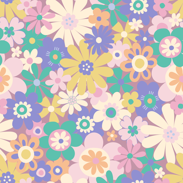 Retro Psychedelic Flowers - Lilac pastel L