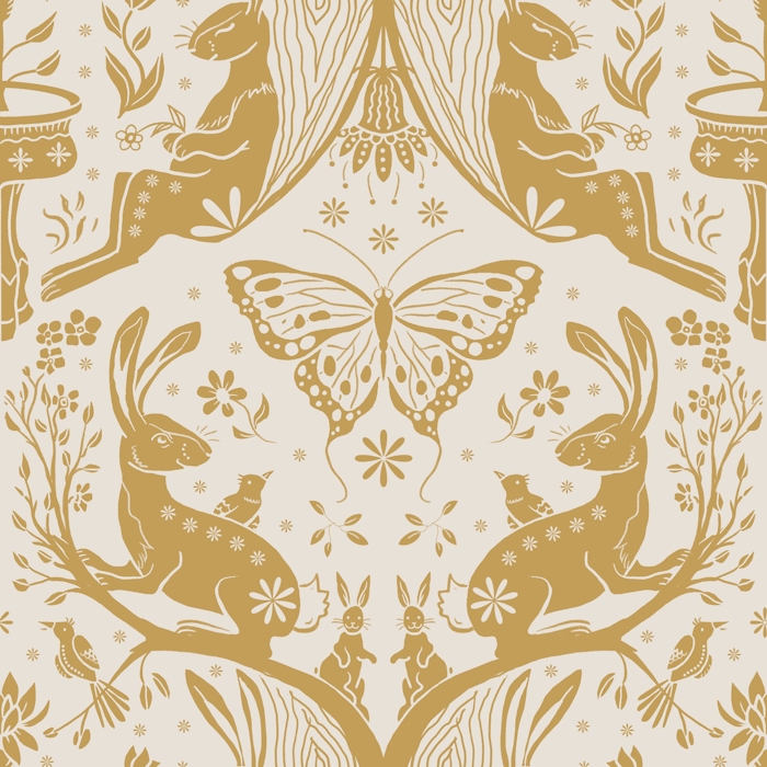 Elegant Rabbit Floral Wallpaper for Kids