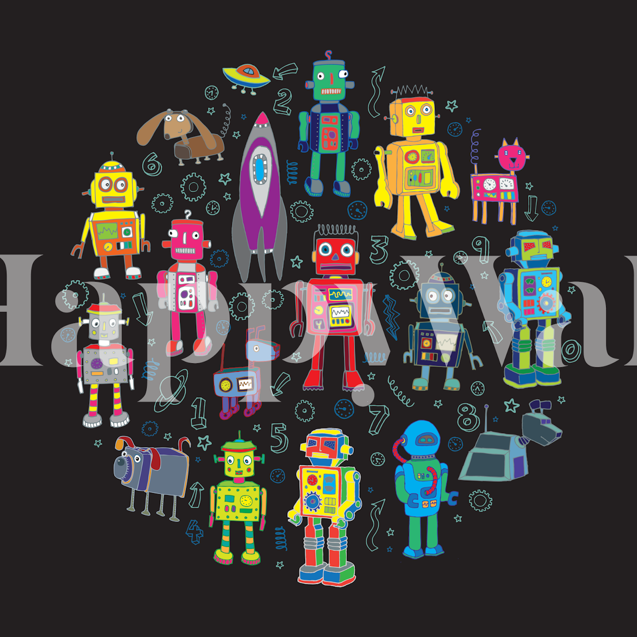 Robots mural wallpaper in a playful room