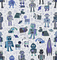 Robots in space - blue grey tapetit