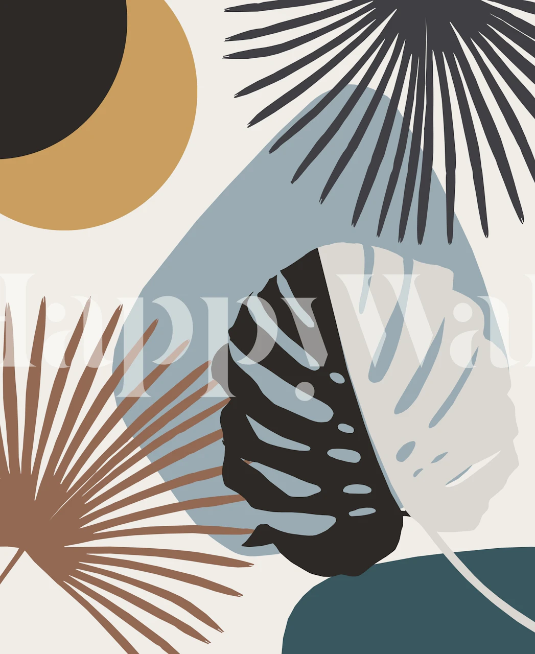Abstract minimal monstera leaf design in a yin yang composition with earth tones