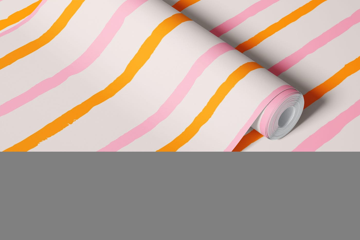 Modern handdrawn orange-pink nautical stripes wallpaper roll