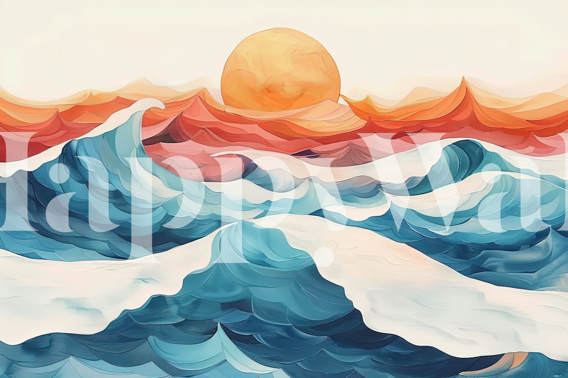 Sunset Waves behang in een kamer