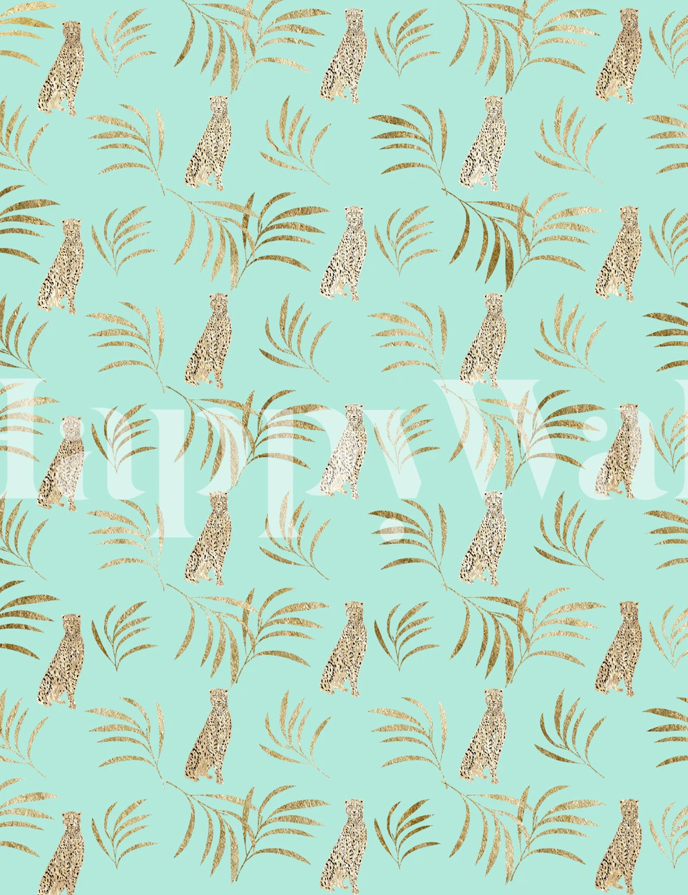 Design de papel de parede Cheetah Eucalyptus Glam em um quarto