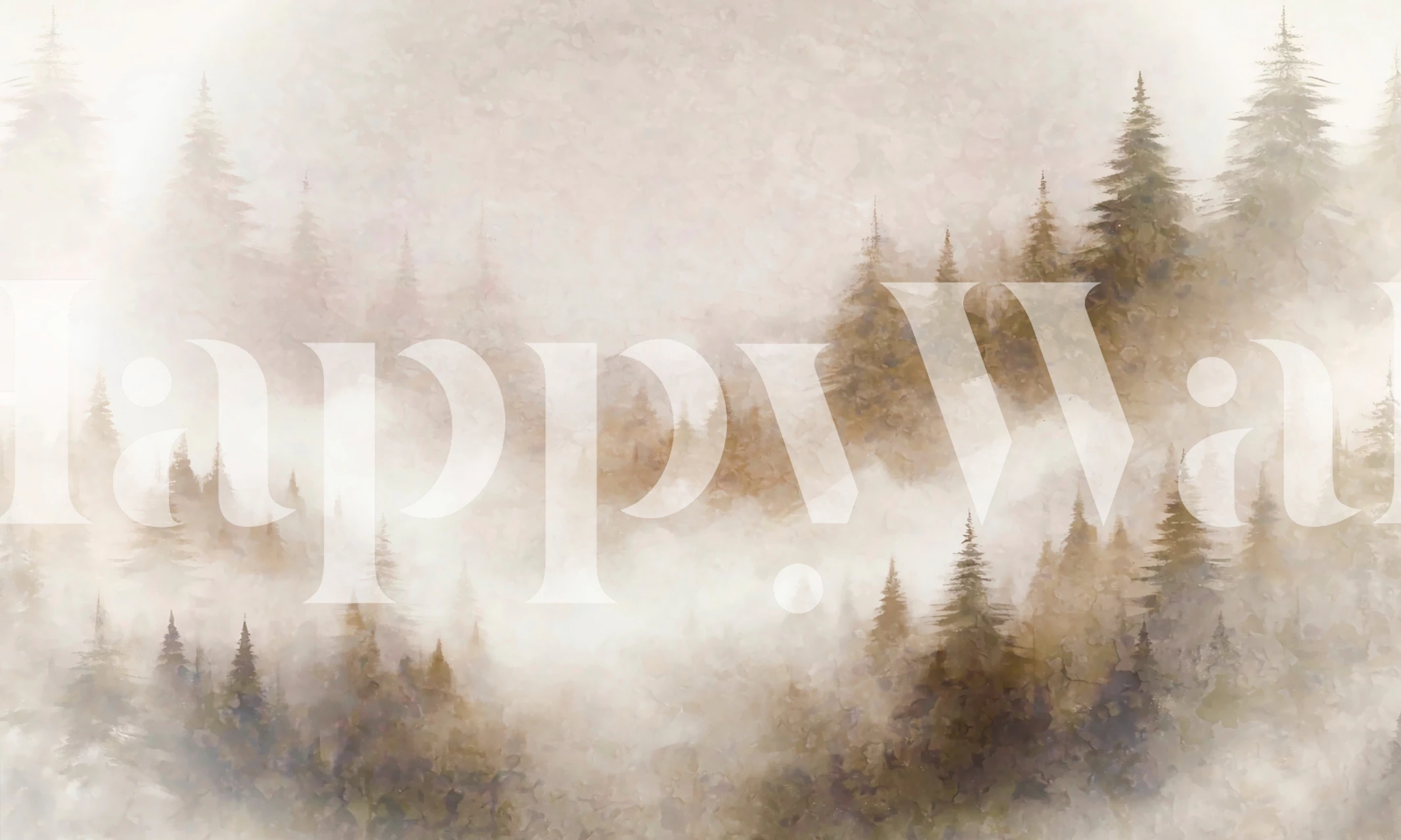 Foggy forest wallpaper in a room