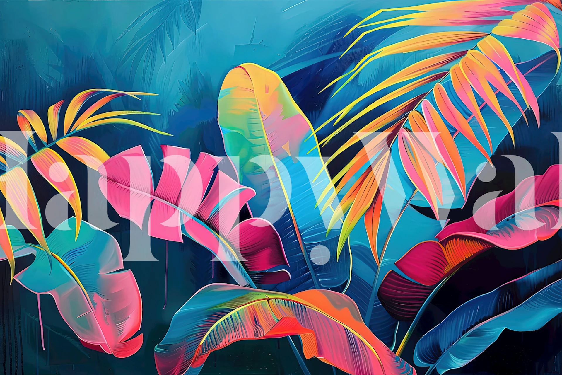 Papel de parede Tropical Fluo Leafs em um quarto