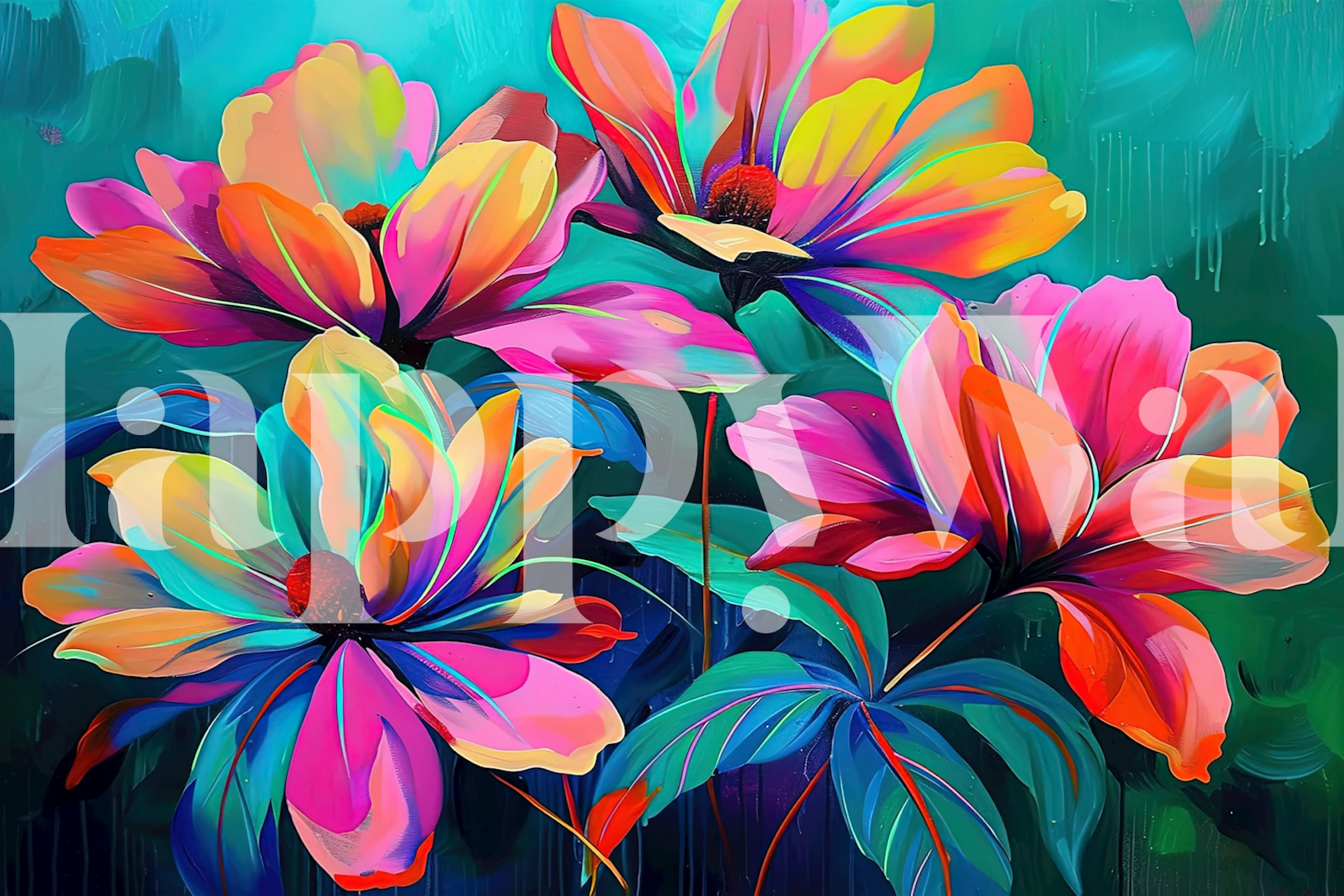 Tropical Fluo Petals wallpaper in a room