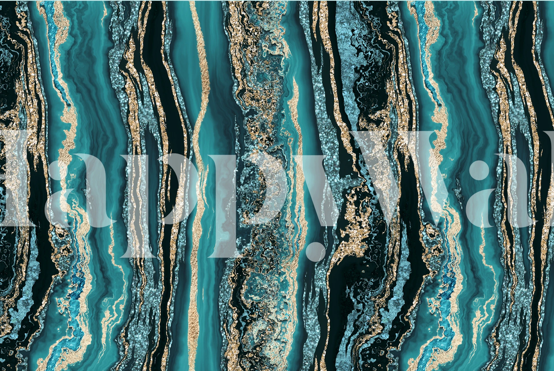 Luxurious Teal and Gold Gemstone-Inspired Wallpaper