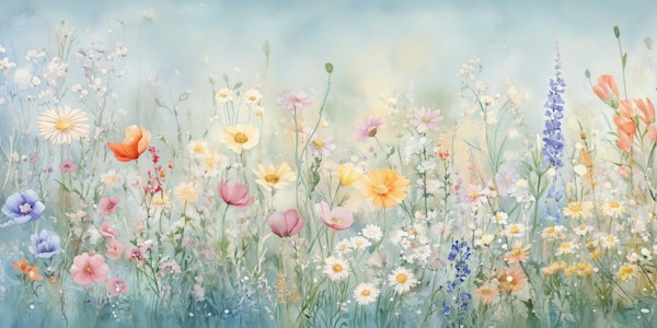 Watercolor Dreamy Flower Landscape
