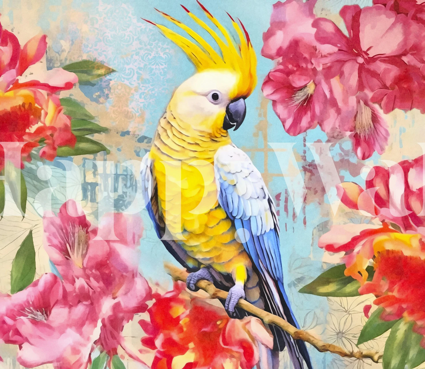 Vibrant parrot wallpaper v barevném pokoji