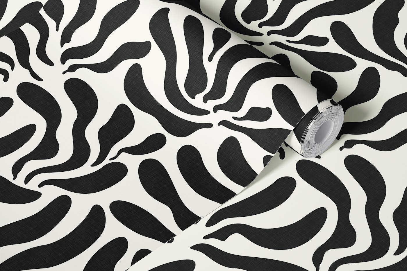 Flowing Modern Leaves in Black and White WP wallpaper roll