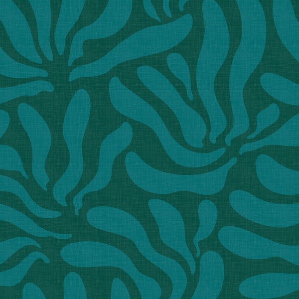 Flowing Modern Leaves Teal Lagoon WM