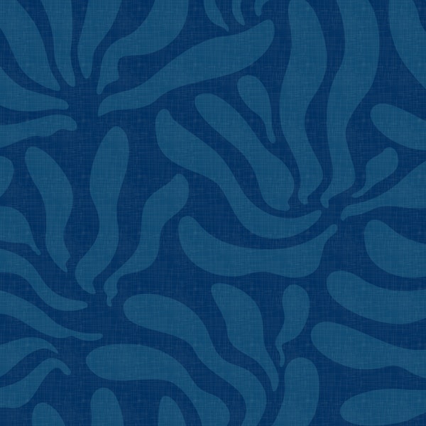 Flowing Modern Leaves Ocean Blue WM