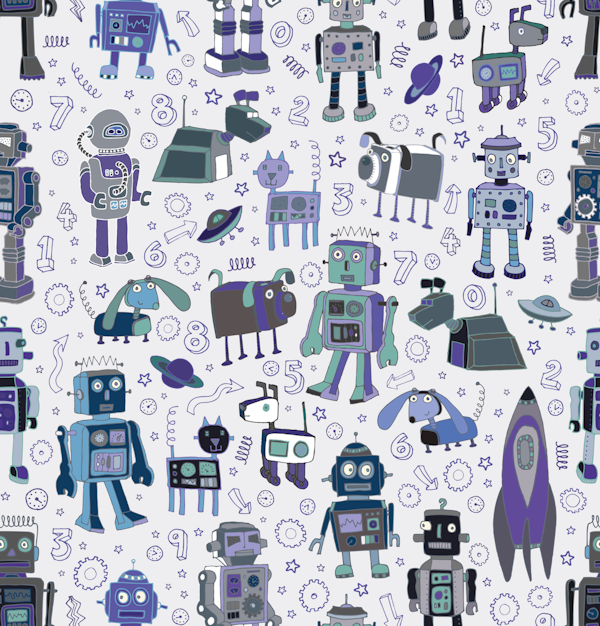 Robots in Space - Blue on grey