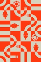 Year of the Snake Mod Geometric Coral Red ταπετσαρία