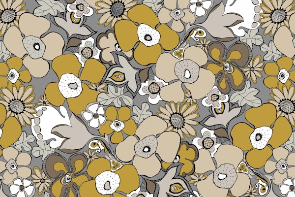 Floral Doodles grey mustard