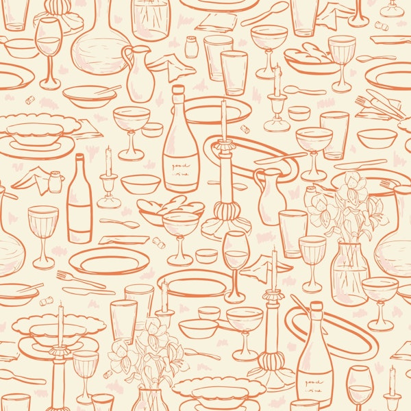 Hand-drawn dinner party – orange and white L