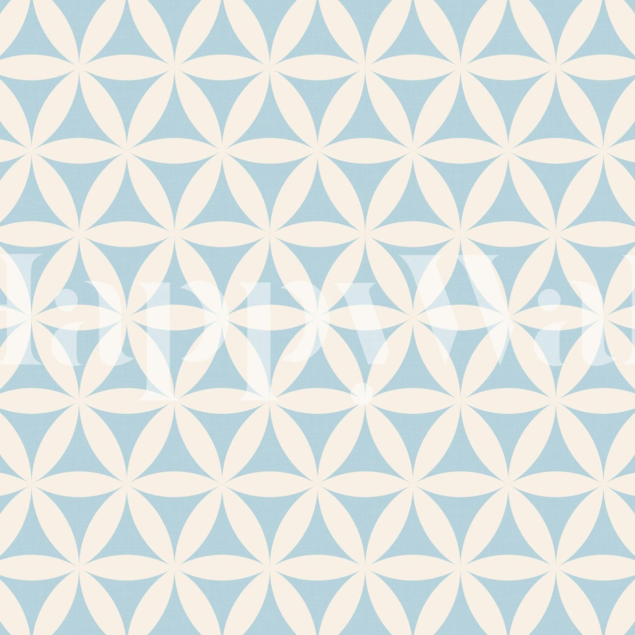 Geometric floral pattern in light blue and cream wallpaper