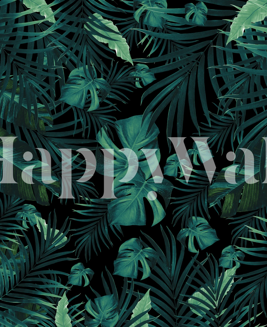 Tropical jungle leaves in green and dark tones wallpaper