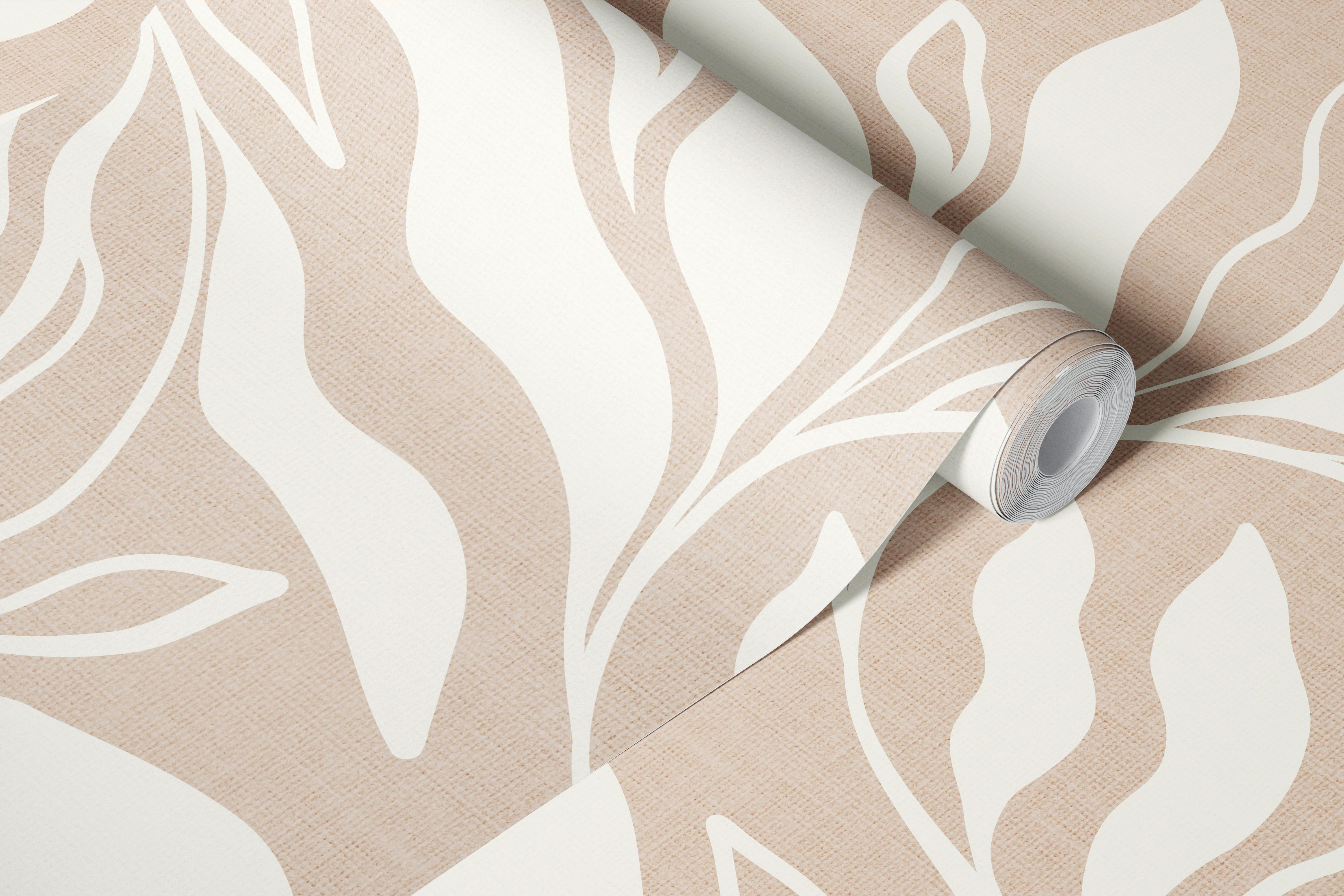 Botanical Flow beige & Mocha Mousse tapetti huoneessa