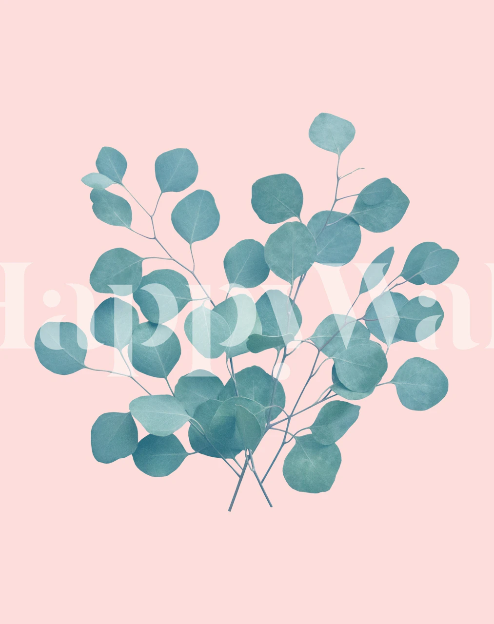 Eucalyptus leaves wall mural on a pastel pink background