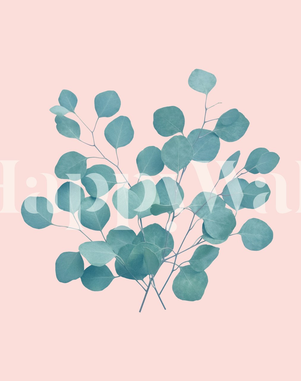Eucalyptus leaves wall mural on a pastel pink background