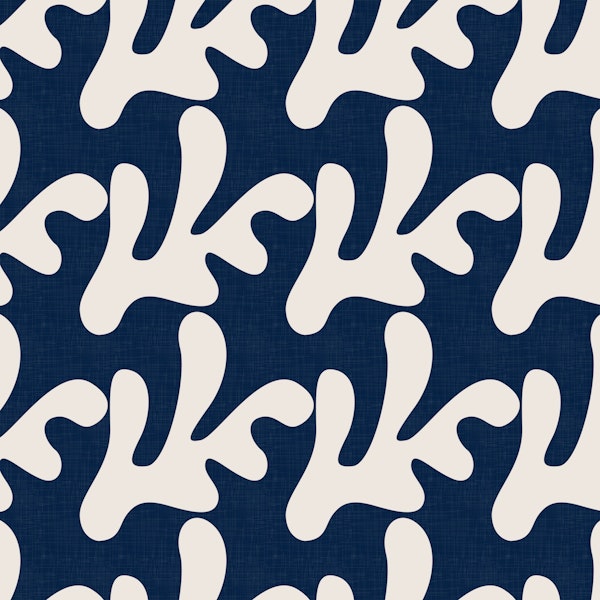 Retro Tropical Simple Leaves Ocean Blue WM