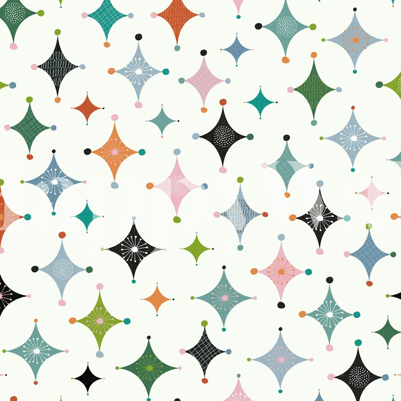 Mid Century Star Shapes in Cheerful Shades WM w pokoju