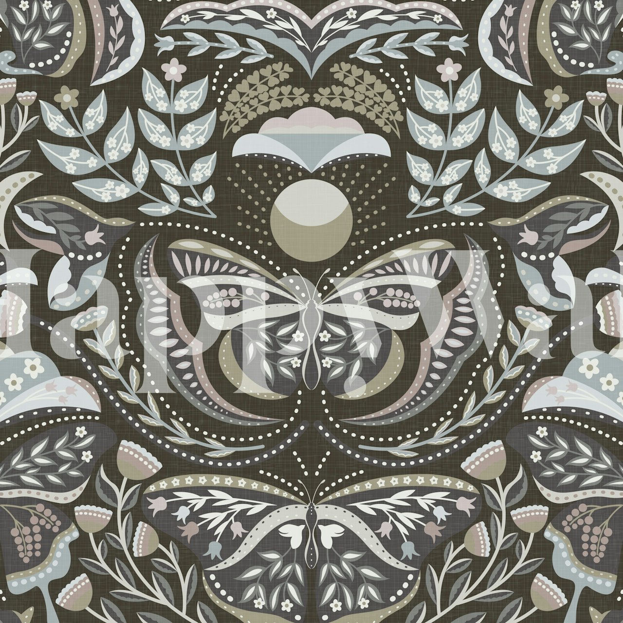 Bohemian butterflies and flowers wallpaper in a room