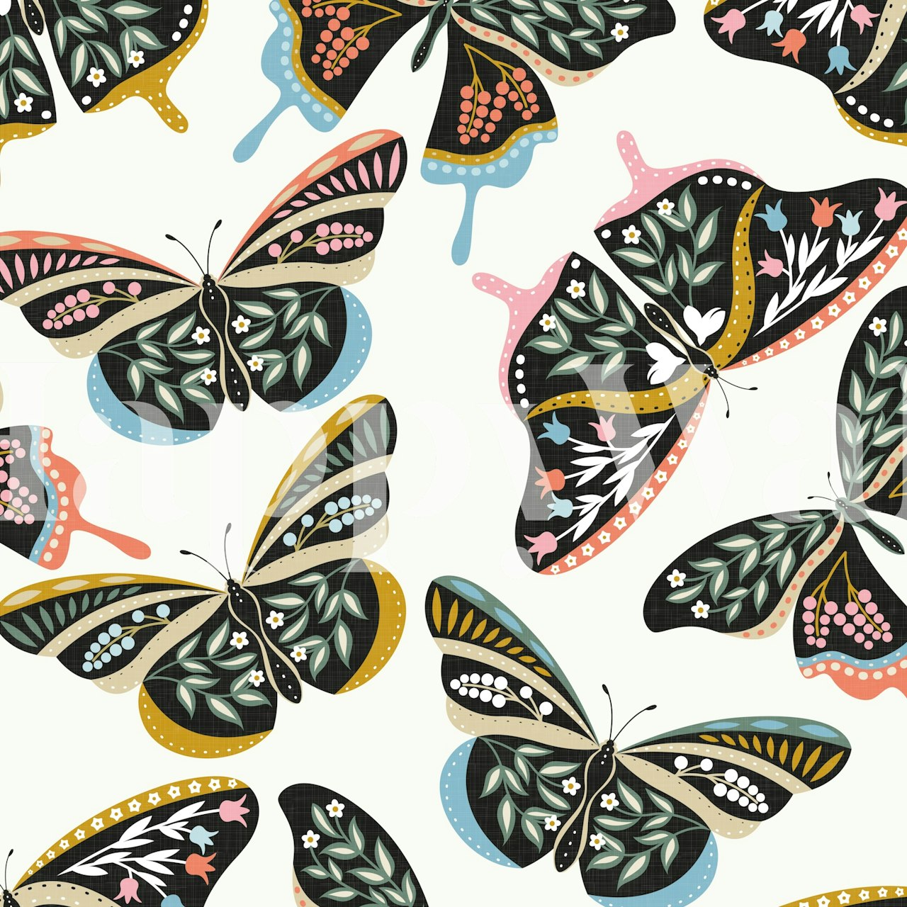 Σχεδίαση ταπετσαρίας Bohemian Butterflies σε ένα δωμάτιο