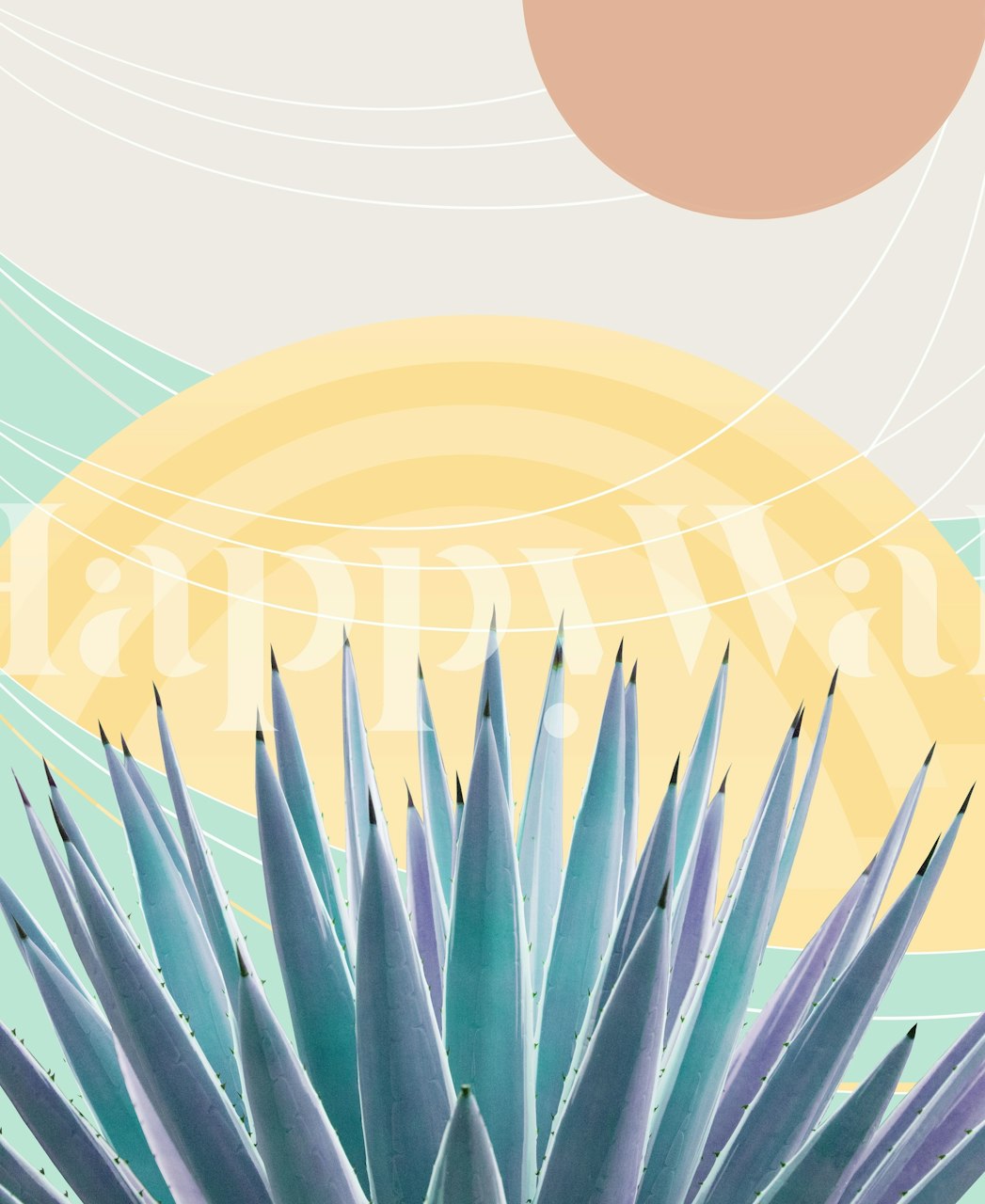 Agave plant in desert landscape with pastel colors wallpaper