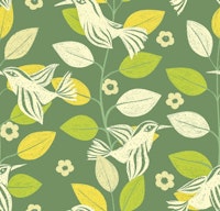 Sage Green Birds and Abstract Leaves ταπετσαρία