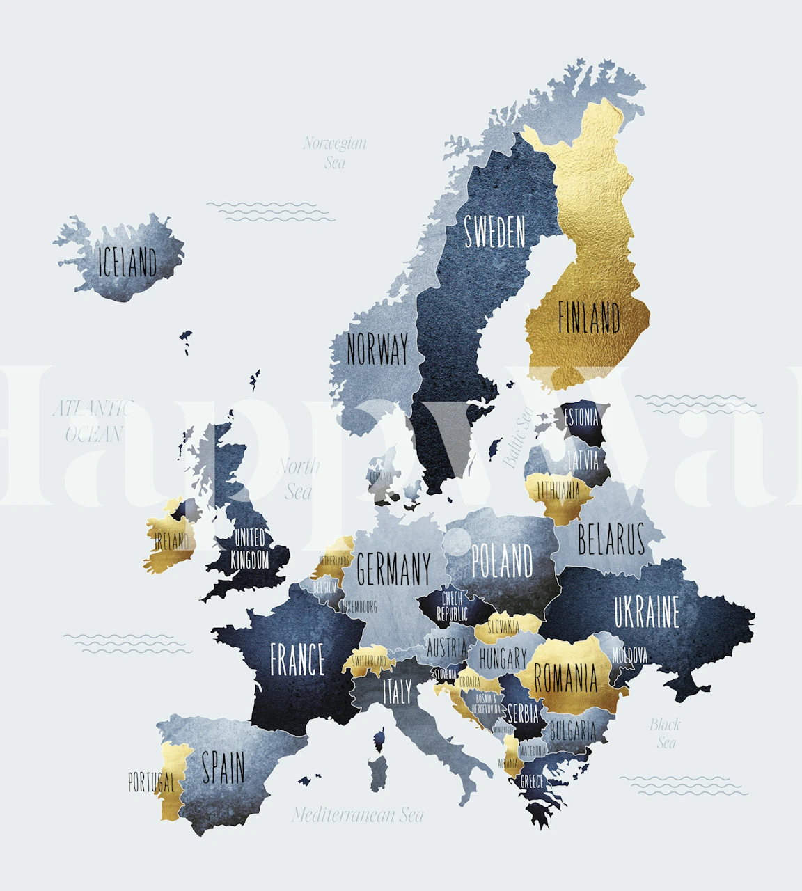 Wallpaper featuring a blue and gold Europe map