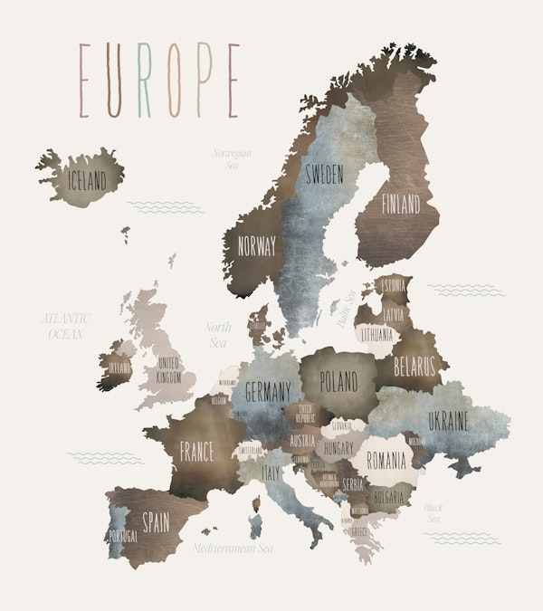 Map of Europe Neutral Tones