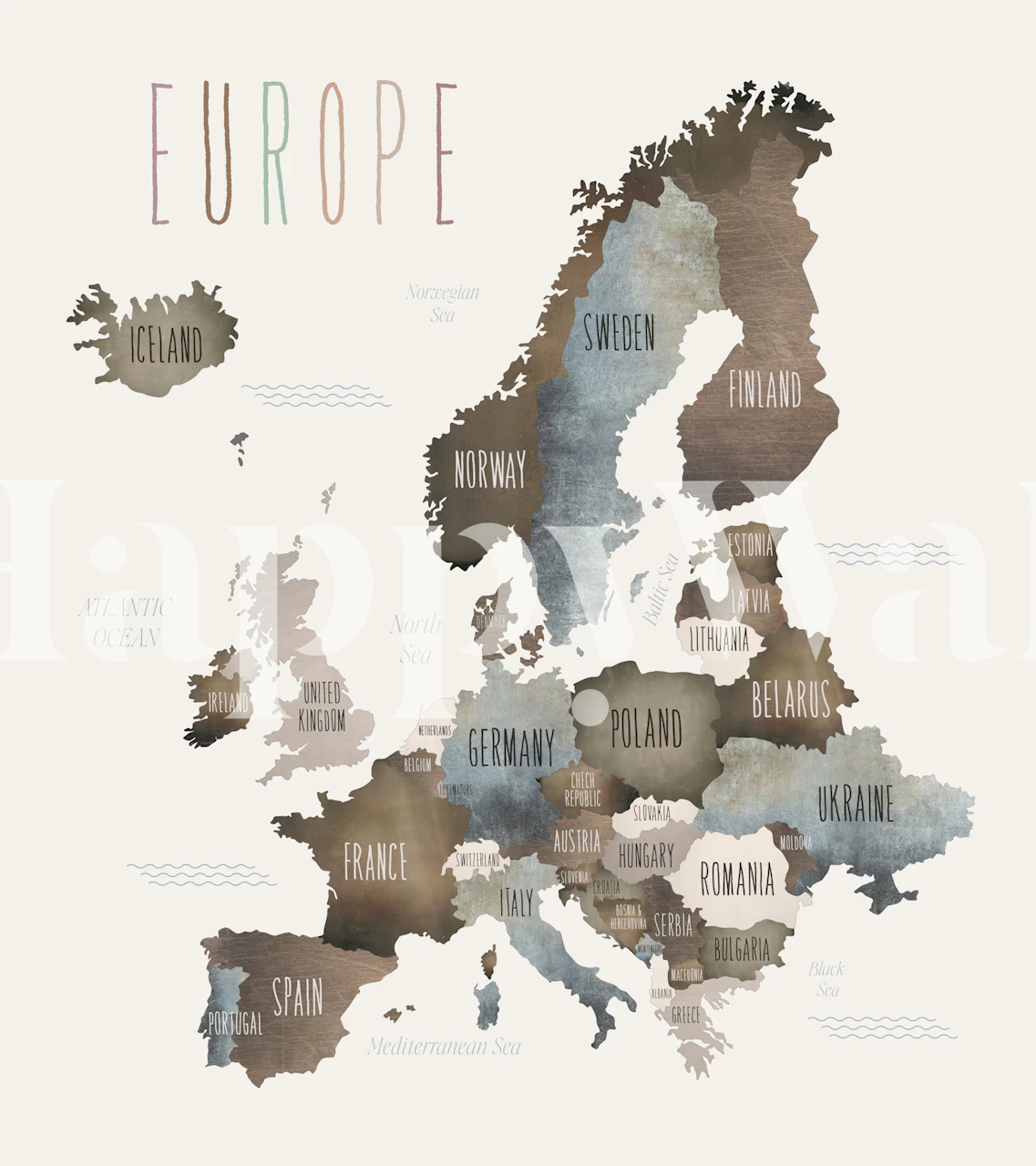 Map of Europe wallpaper in neutrale tonen