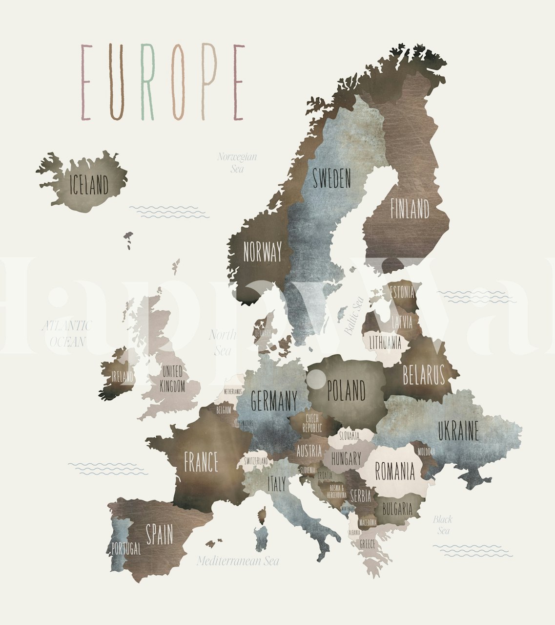 Map of Europe wallpaper in neutral tones