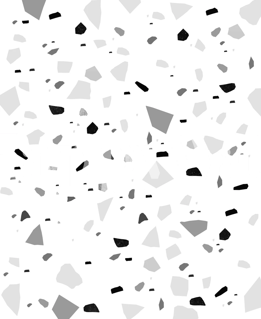 Abstract terrazzo pattern in black, gray, and white wallpaper