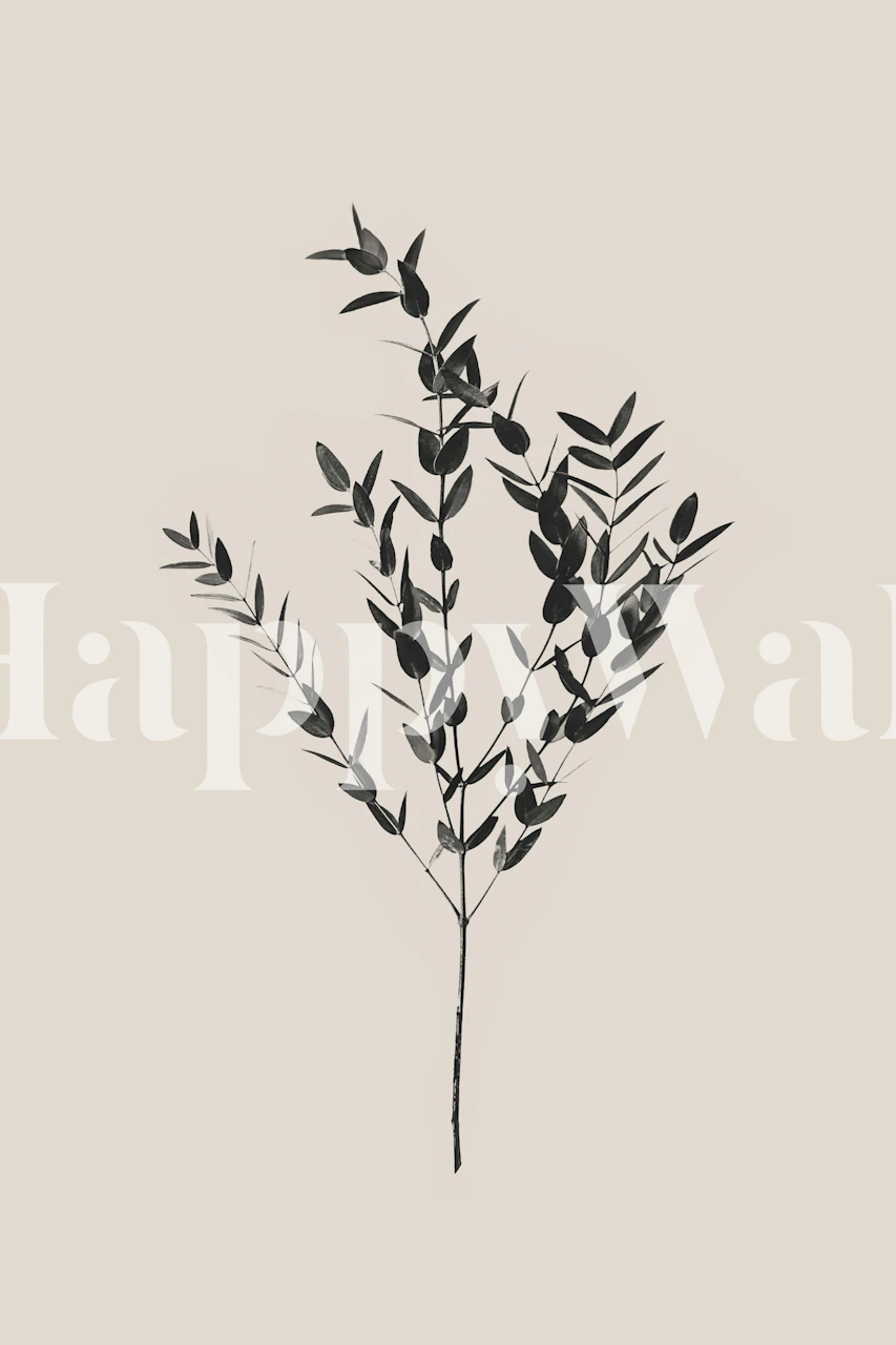 Black botanical leaves on a beige background wallpaper