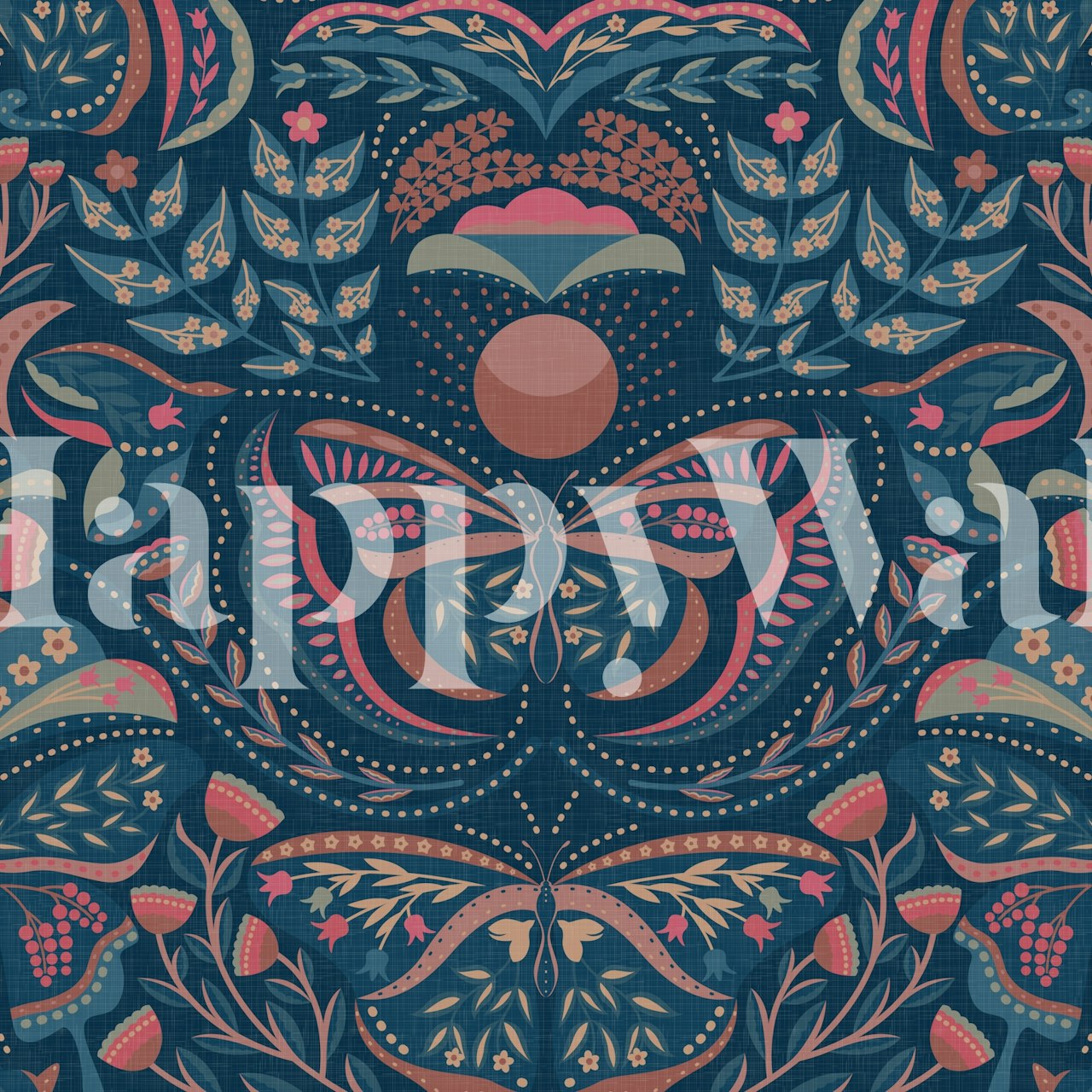 Colorful wallpaper featuring butterflies and flowers